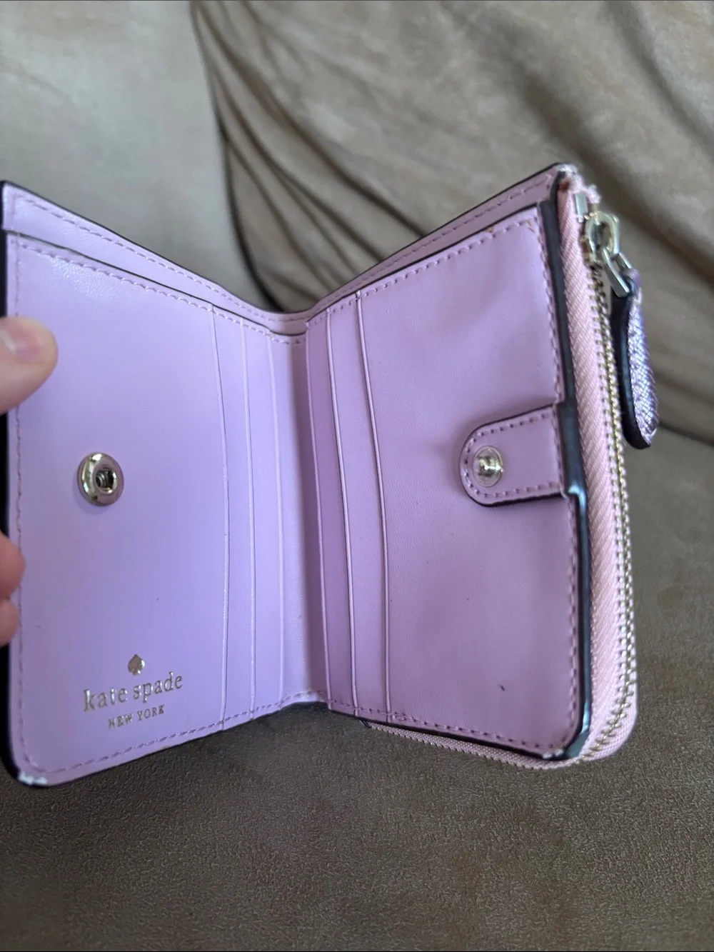 kate spade glitter zip-around wallet in rose pink